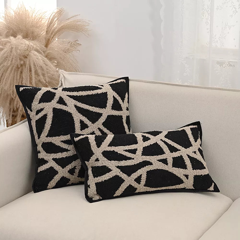 Lux Tufted Velvet Throw Pillow Cover – Black Jacquard 18×18 / 12×12 Inch