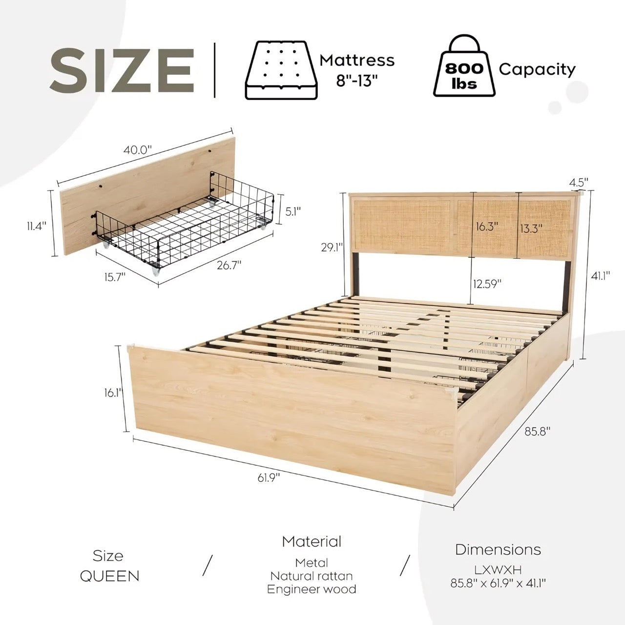 Natural Rattan Queen Bed Frame - DSARD