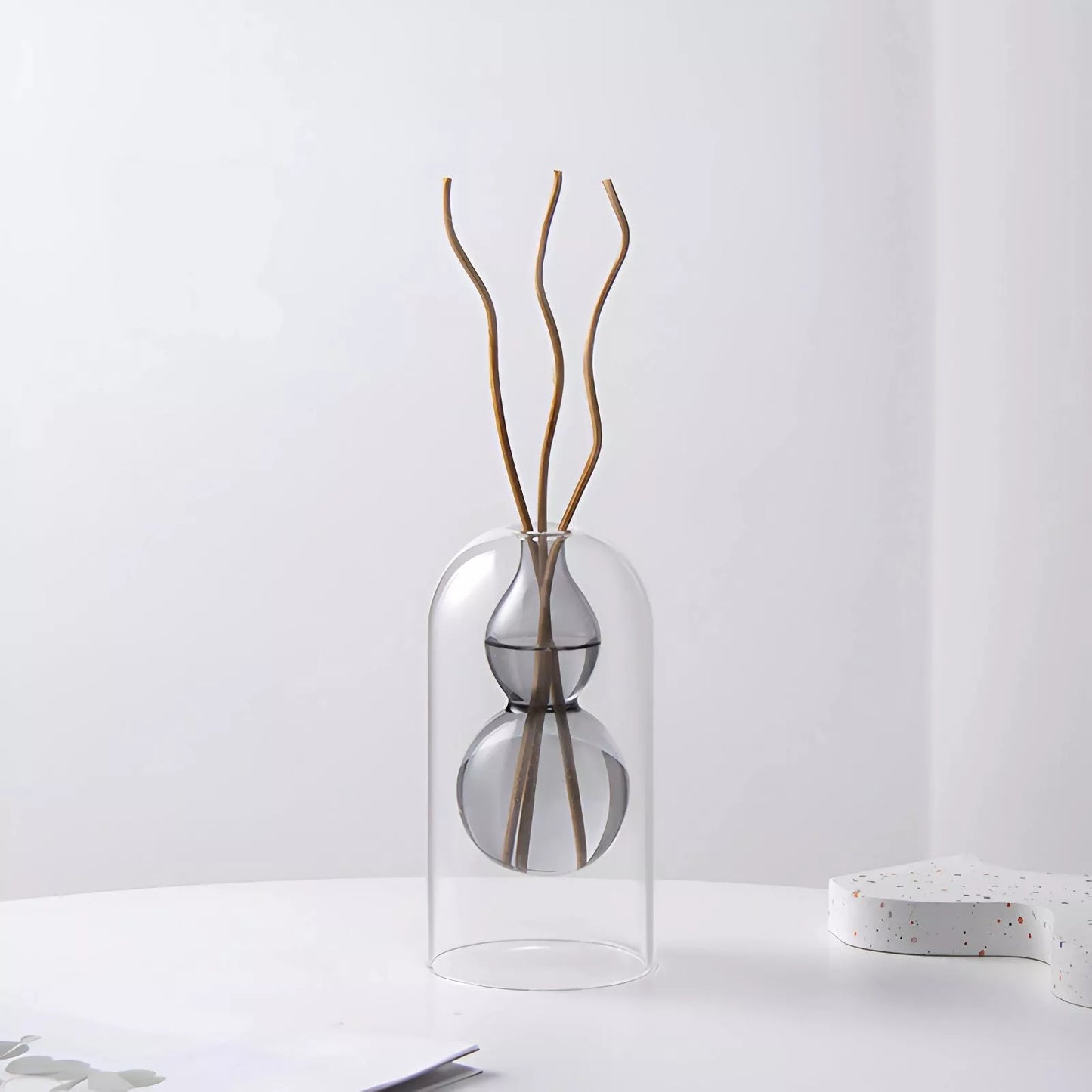 Elegant Double Glass Hydroponic Vase – Minimalist Tabletop Décor