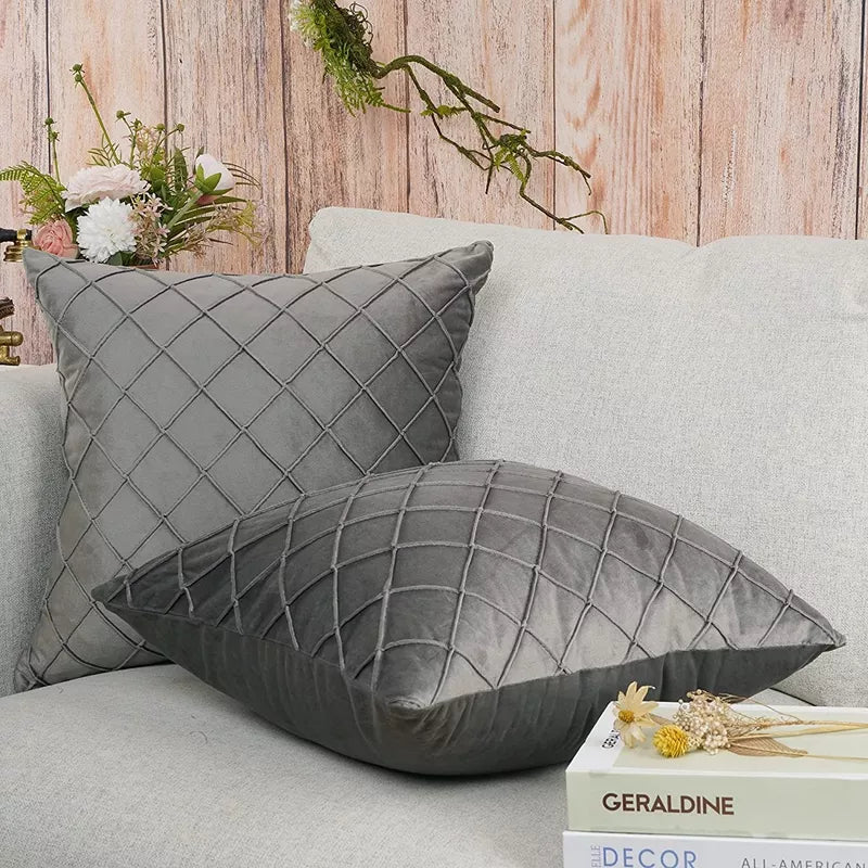 Set of 2 Velvet Pillow Covers Decorative Square Cushion Cases with Hidden Zipper