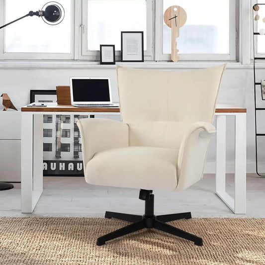 Swivel Home Office Chair with Armrests – Upholstered Linen, No Wheels - DSARD