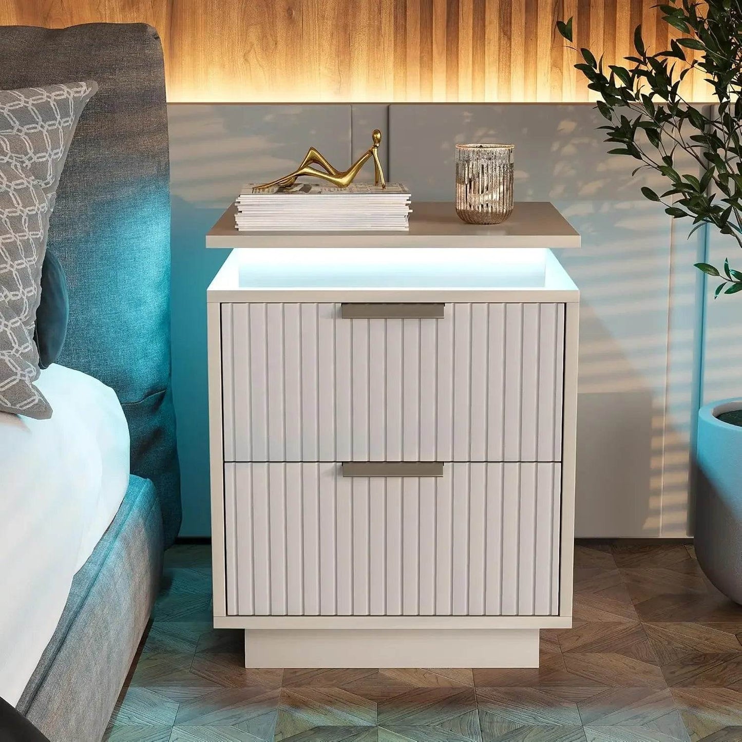 Modern Black LED Premium Nightstands with Drawers