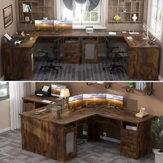 60-Inch L-Shaped Office Desk with Drawers, Power Outlet, and USB Charging Ports - DSARD
