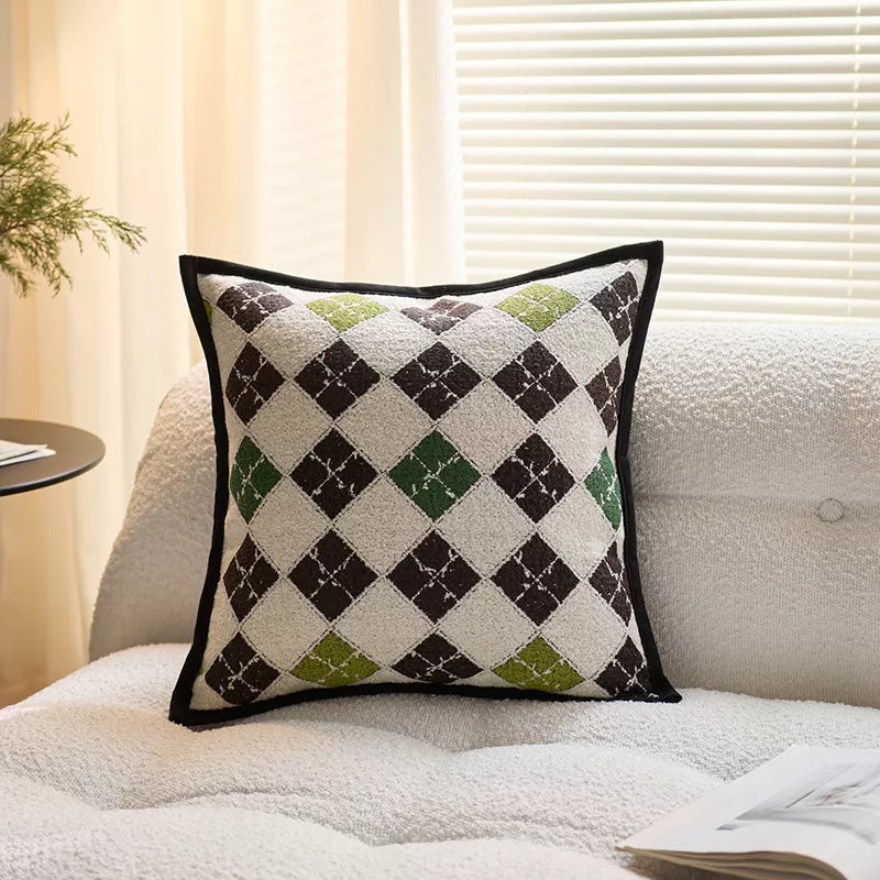 Luxury Plaid Knit Throw Pillow Cover – 18x18in Decorative Cushion Case