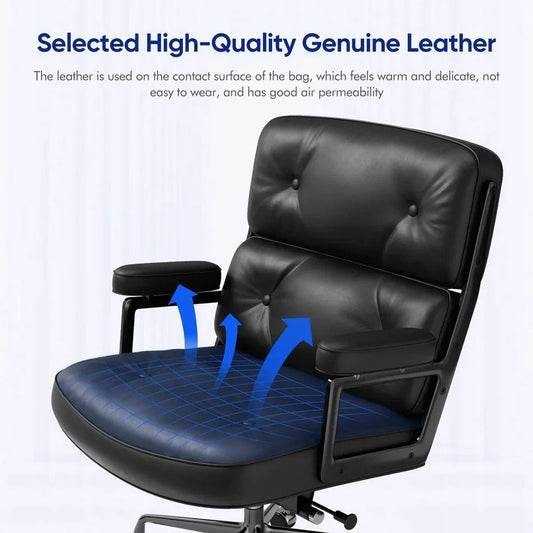 Classic Mid-Back Padded Genuine Leather Office Chair with Armrest - DSARD - DSARD
