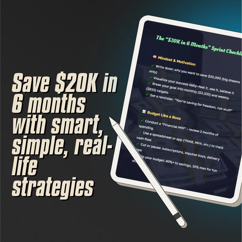 The “$20K in 6 Months” Sprint Checklist | How to Save $20K in 6 Months | Digital Saving Challenge Checklist