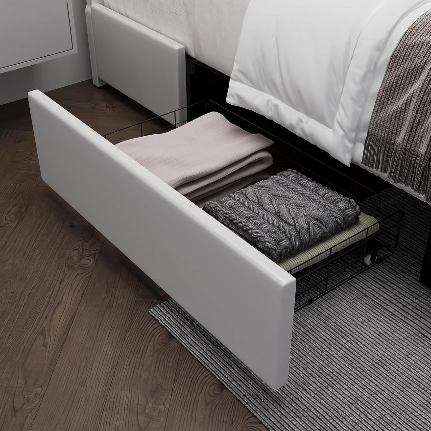 LED Smart Platform Bed with Upholstered Headboard and Storage Drawers - DSARD