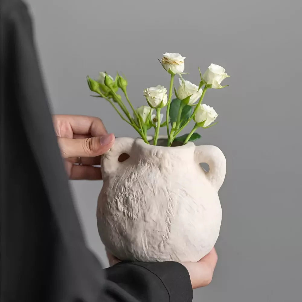 Mini Ceramic Stone-Like Bud Vase – Small Decorative Flower Pot