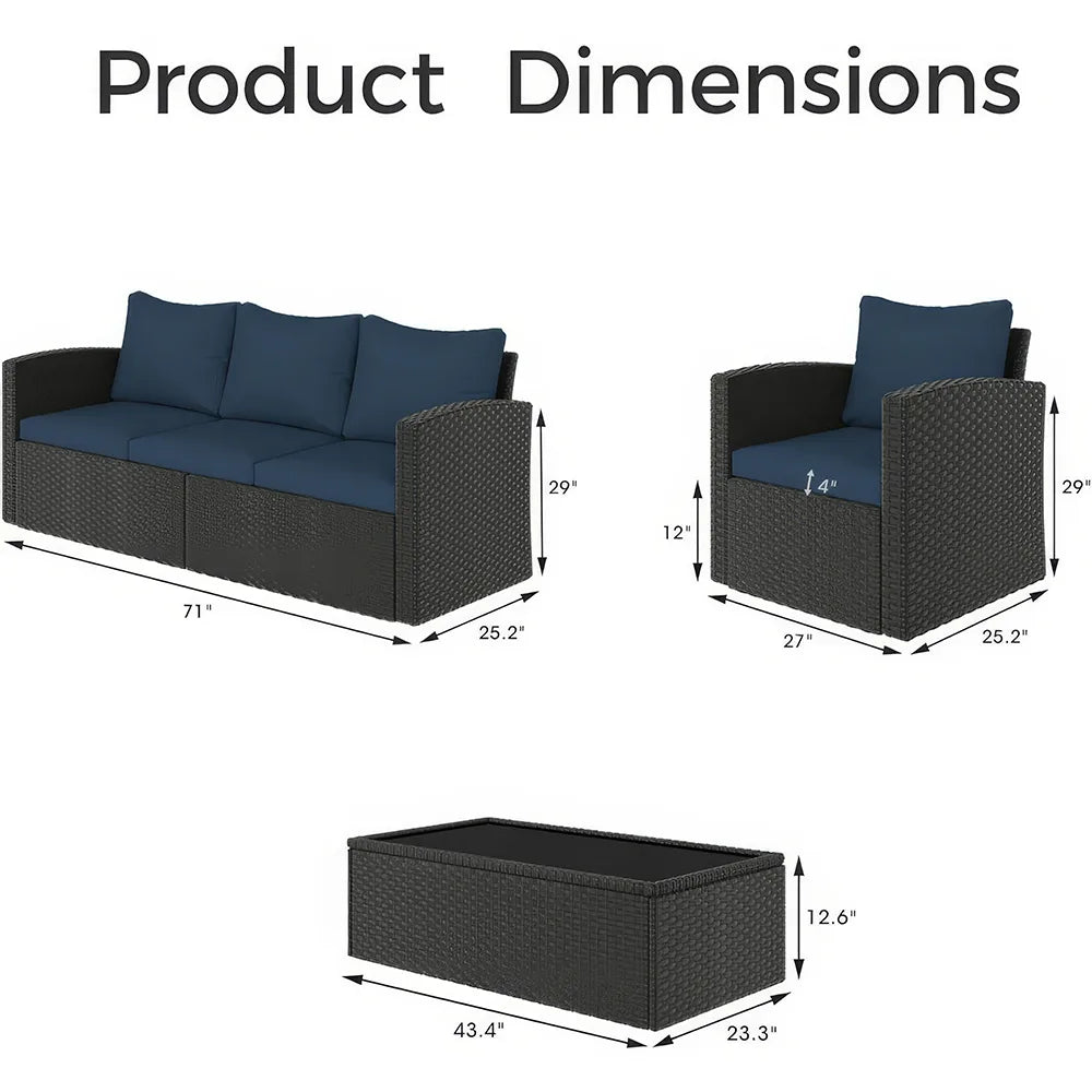 DSARD Luxury Wicker Outdoor Sectional Sofa Set - 4 Pieces