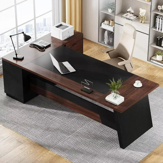 78″ L-Shaped Executive Office Desk with Drawers and File Cabinet, Industrial Style - DSARD - DSARD