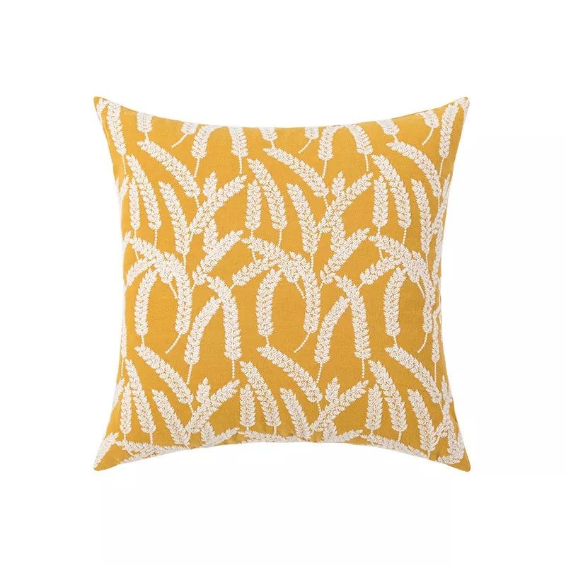 Boho Tufted Throw Pillow Cover with Tropical Monstera Leaf Design
