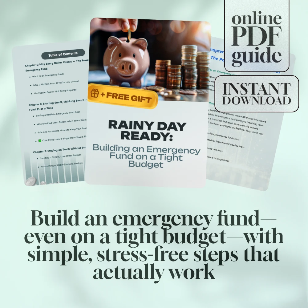 Rainy Day Ready: Building an Emergency Fund on a Tight Budget | Emergency Fund for Low Income Guide | Budgeting eBook | Digital Download