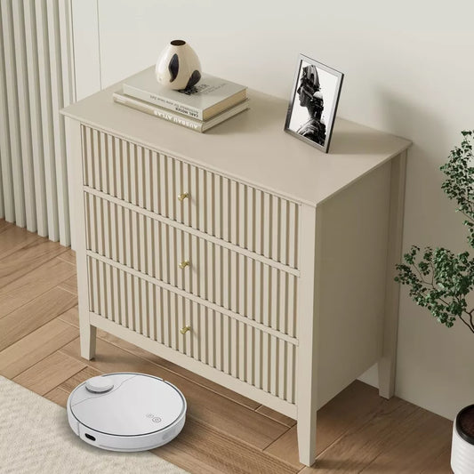 Set of 2 Modern 3-Drawer Nightstands, 30-Inch Tall Fluted Chests with Storage - DSARD