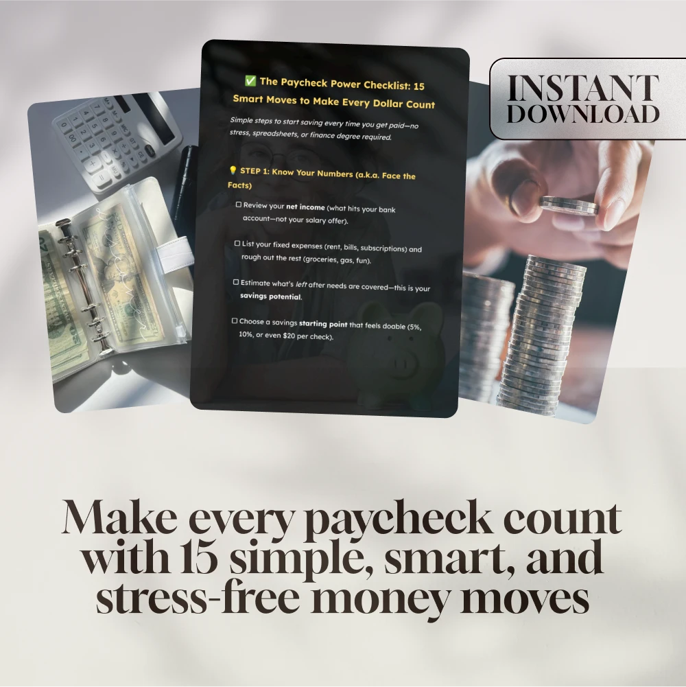 The Paycheck Power Checklist: 15 Smart Moves to Make Every Dollar Count | Budgeting Printable | How Much to Save Per Paycheck Guide | Digital Download