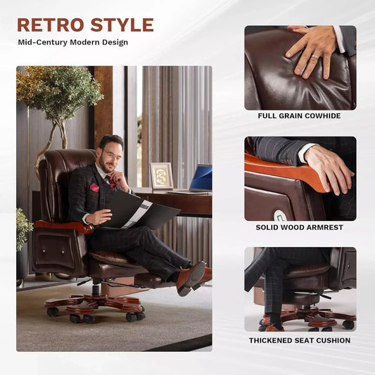 Luxury Leather Executive Office Chair with Massage and Footrest - DSARD