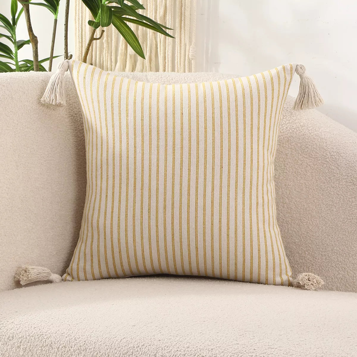 Striped Linen Throw Pillow Cover with Tassels – Chic Home Accent