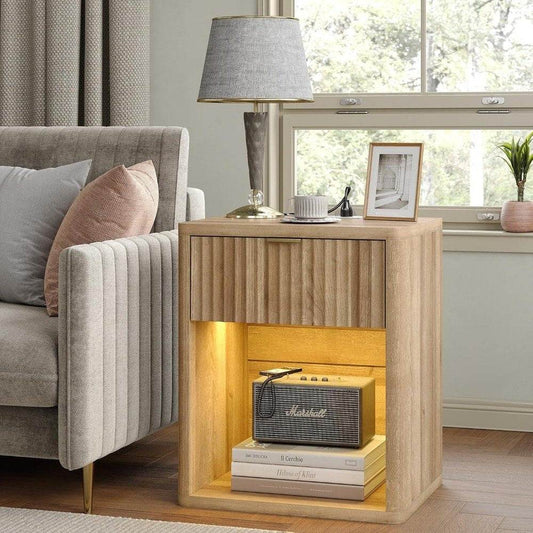 Set of 2 LED Premium Nightstands with Drawer and Charging Ports
