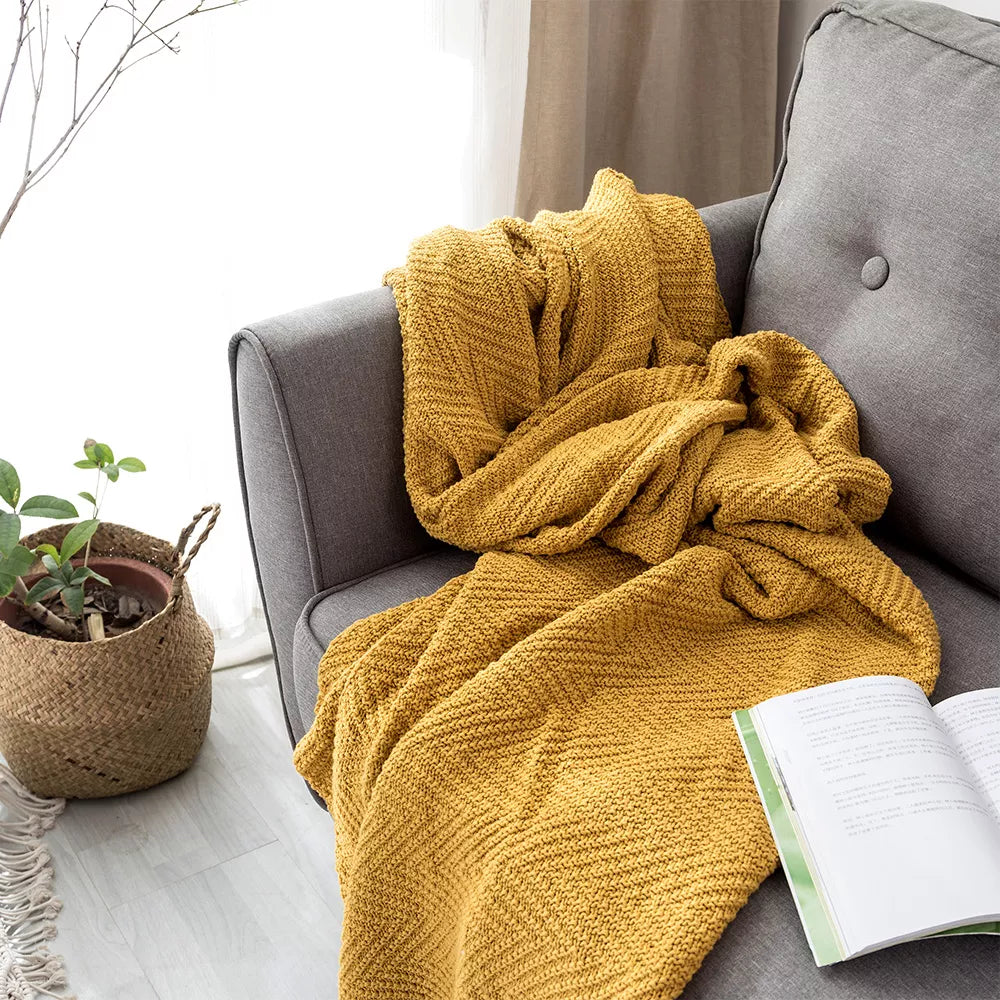 Mustard Yellow Knit Blanket with Tassels – 50×62 Inc Cozy Sofa & Bed Throw