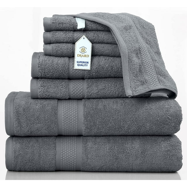 8-Piece Bath Towel Set, 100% Cotton & 600 GSM Bathroom Towels, 2 Bath Towels, 2 Hand Towels & 4 Wash Cloths, High Quality Plush Spa Towels by DSARD - Grey
