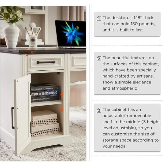 Farmhouse Executive Desk with Drawers and Cabinet - DSARD - DSARD