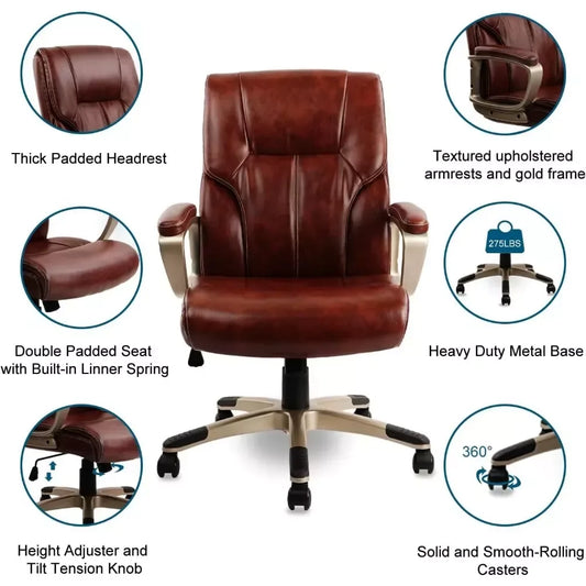 Brown High Back Executive Office Chair – PU Leather, Lumbar Support, Ergonomic - DSARD - DSARD