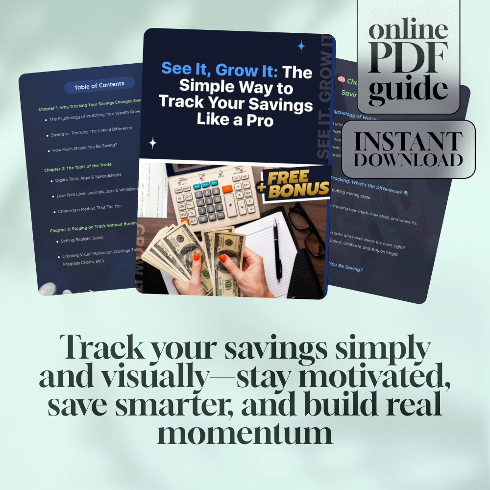 See It, Grow It: The Simple Way to Track Your Savings Like a Pro | How to Track Savings eBook, Digital Guide, Financial Planning PDF, Budgeting Tracker