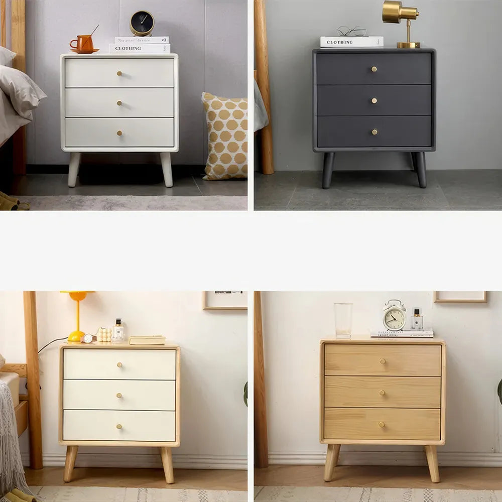 Four different styles of nightstands in various colors and designs.