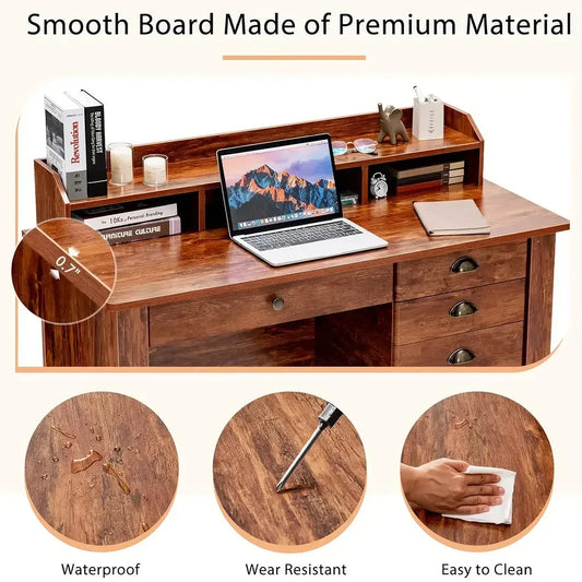 Elegant 4-Color Vintage Study and Office Desk with Storage Shelves and Drawers - DSARD - DSARD