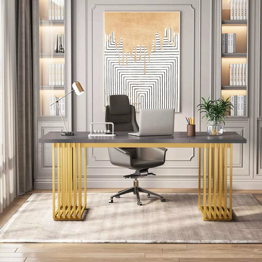 70″ Modern Executive Desk with Gold Metal Legs - DSARD - DSARD