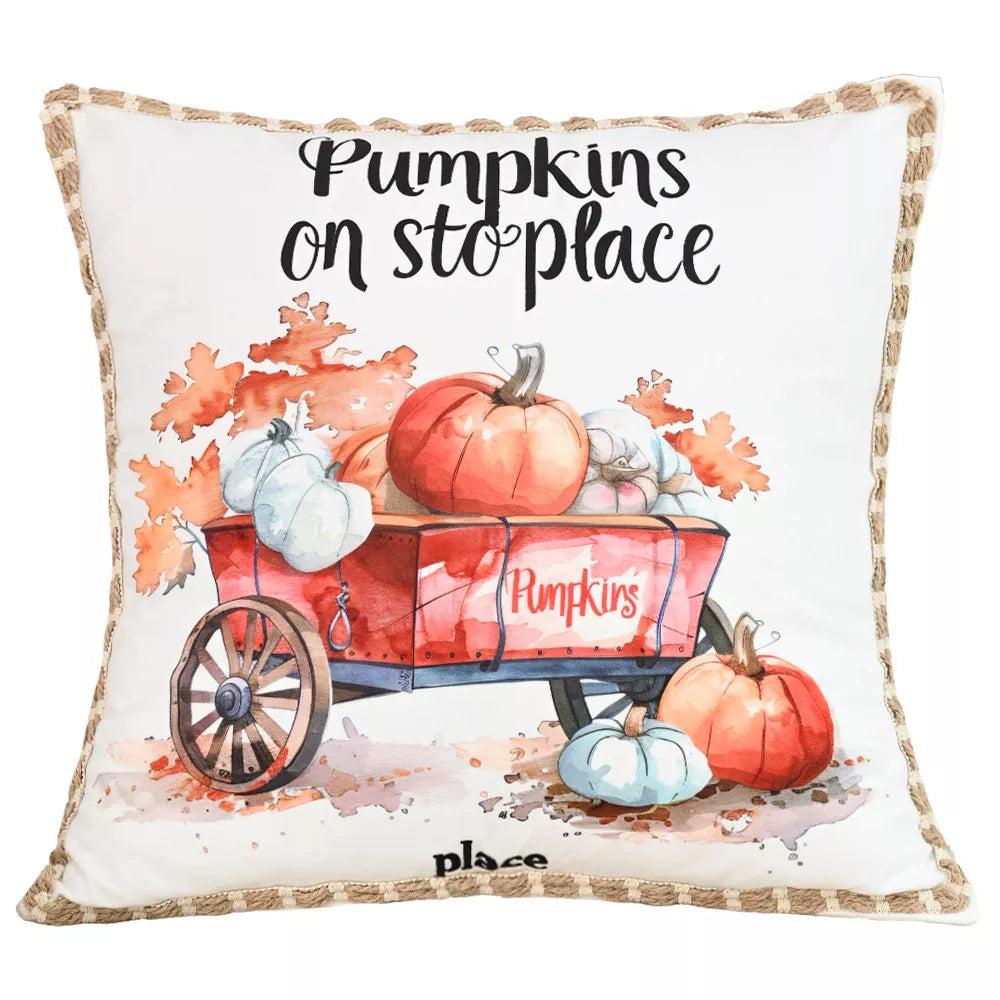 Autumn Pumpkin Lace Cushion Cover 18x18in – Thanksgiving Decor