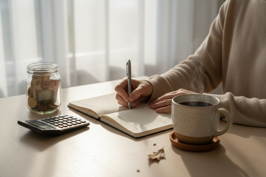 Person planning a 90 day savings challenge at a kitchen table
