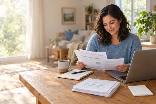 Person reviewing their credit report at a table while planning how to build credit after bankruptcy