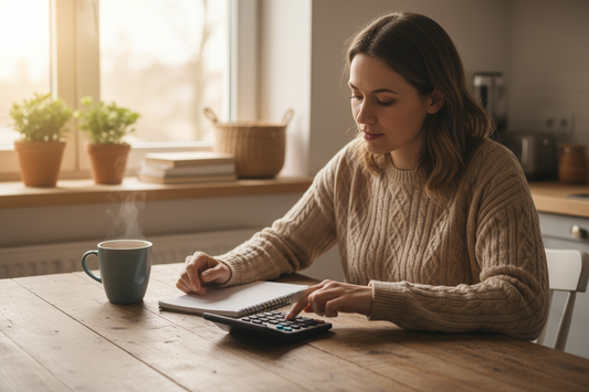 Person calculating emergency fund savings goal at home