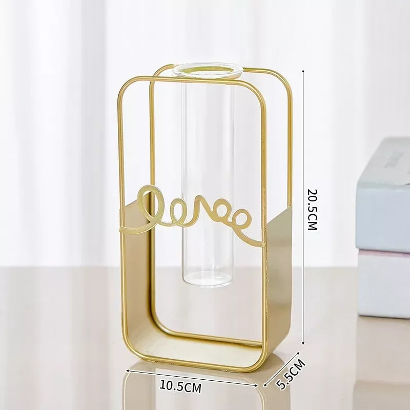 Elegant Metal Flower Vase with Silk Bouquet for Home & Wedding Decor - DSARD