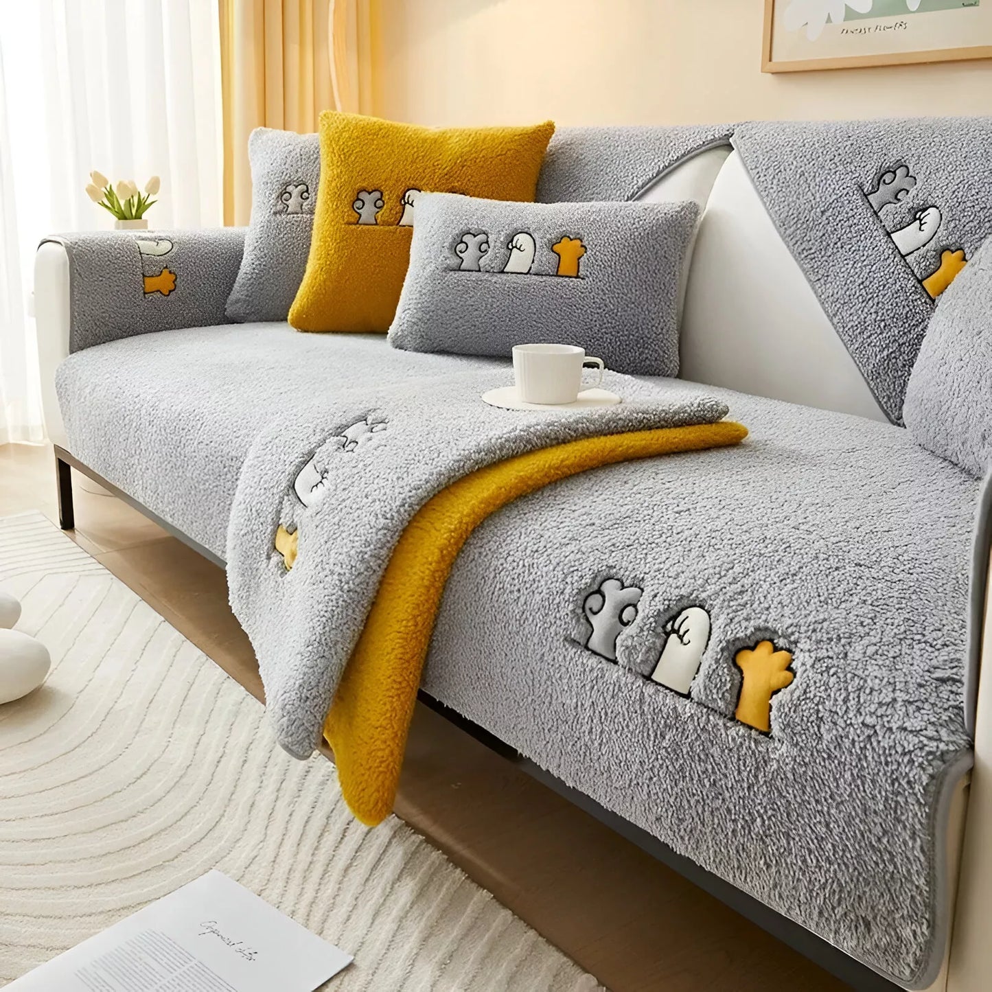 Thick Plush Non-Slip Winter Sofa Cover – Warm & Soft Couch Protector