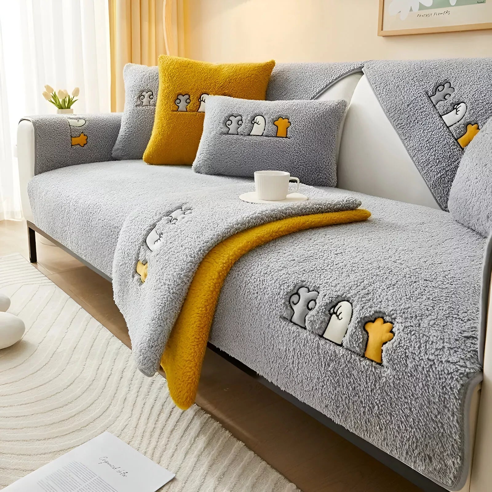 Thick Plush Non-Slip Winter Sofa Cover – Warm & Soft Couch Protector