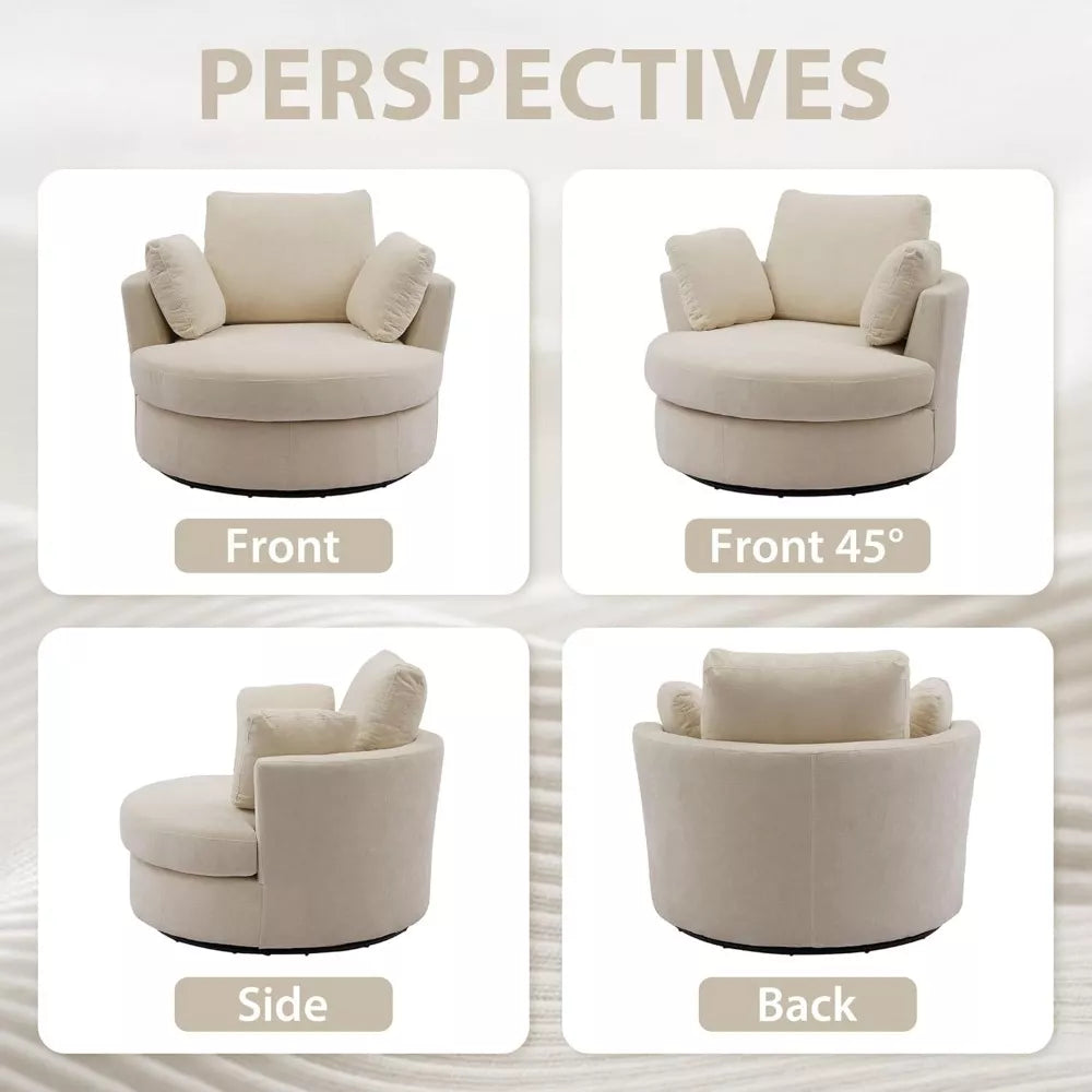 Oversized 360° Swivel Barrel Chair with Storage Ottoman – Modern Living Room Accent - DSARD
