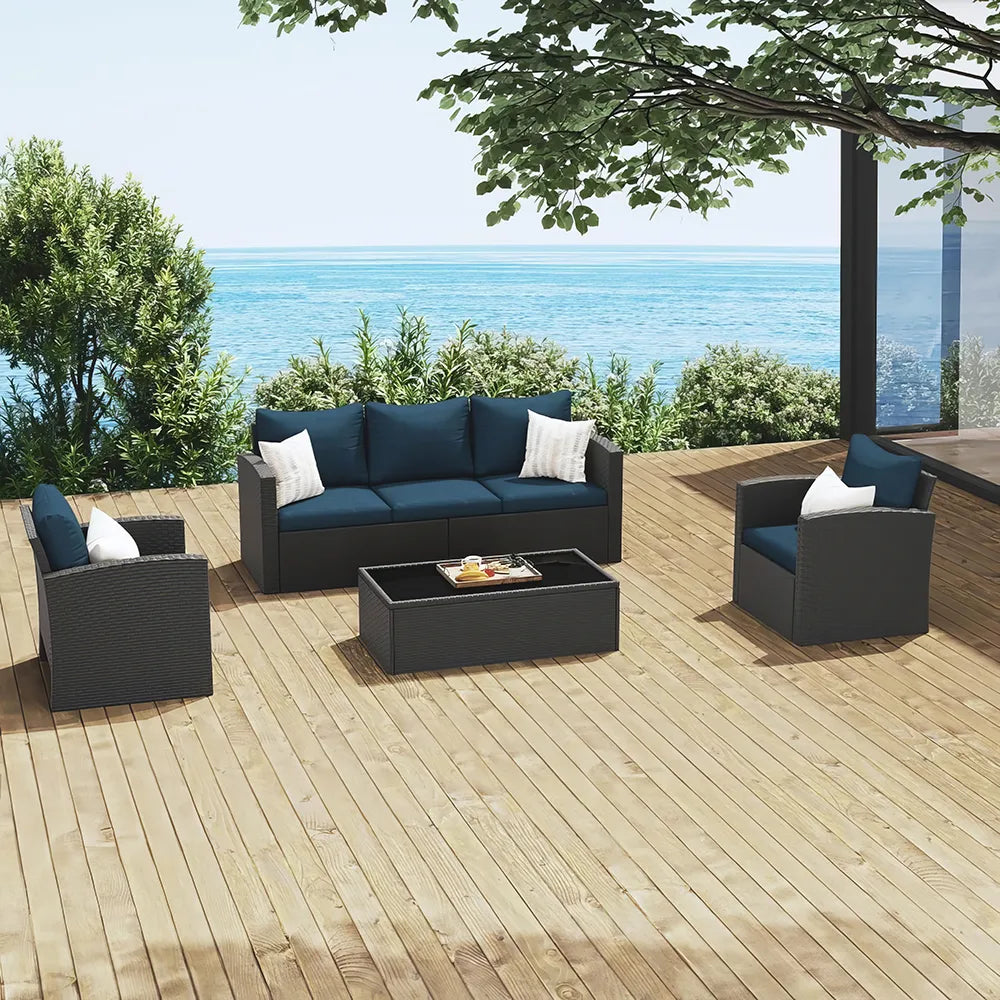 DSARD Luxury Wicker Outdoor Sectional Sofa Set - 4 Pieces