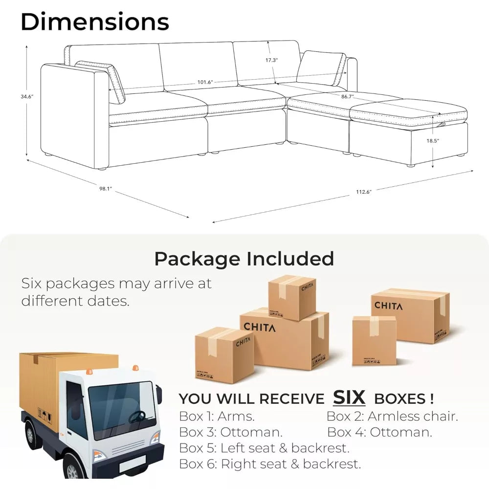 Oversized Modular Cloud Sectional Sofa with Reversible Chaise - DSARD