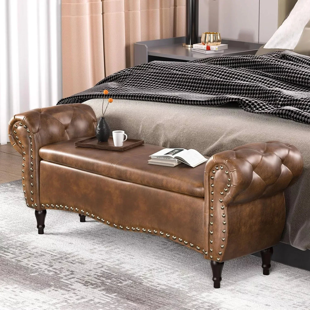 53″ Tufted Storage Ottoman Bench with Arms and Nailhead Trim for Bedroom - DSARD - DSARD