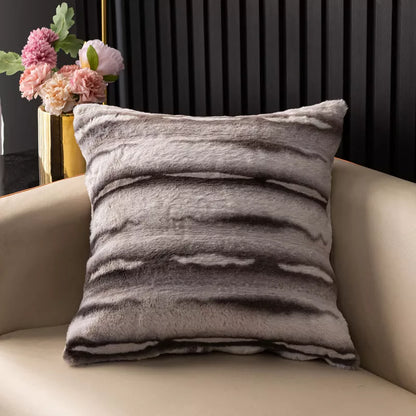 Striped Plush Rabbit Fur Throw Pillow Cover 18x18in Soft Cushion Case