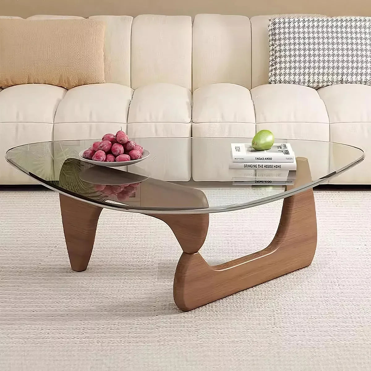 Mid-Century Glass Triangle Coffee Table – Modern Living Room