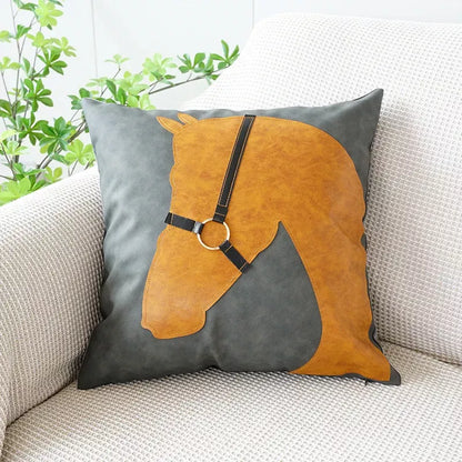 Nordic Luxury Horse Head PU Leather Cushion Cover for Sofa & Car