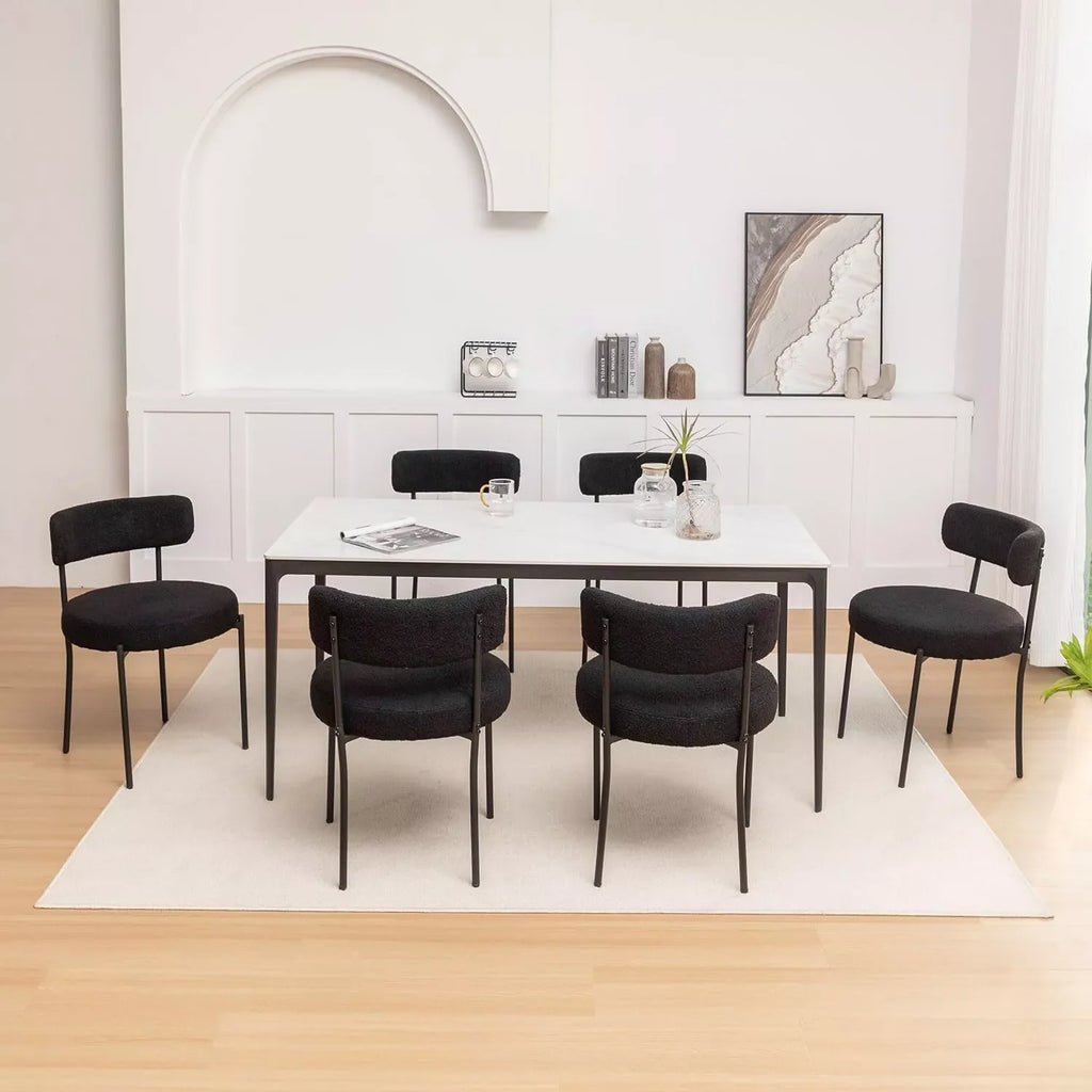 Set of 6 Modern Round Upholstered Dining Chairs with Black Metal Legs - DSARD