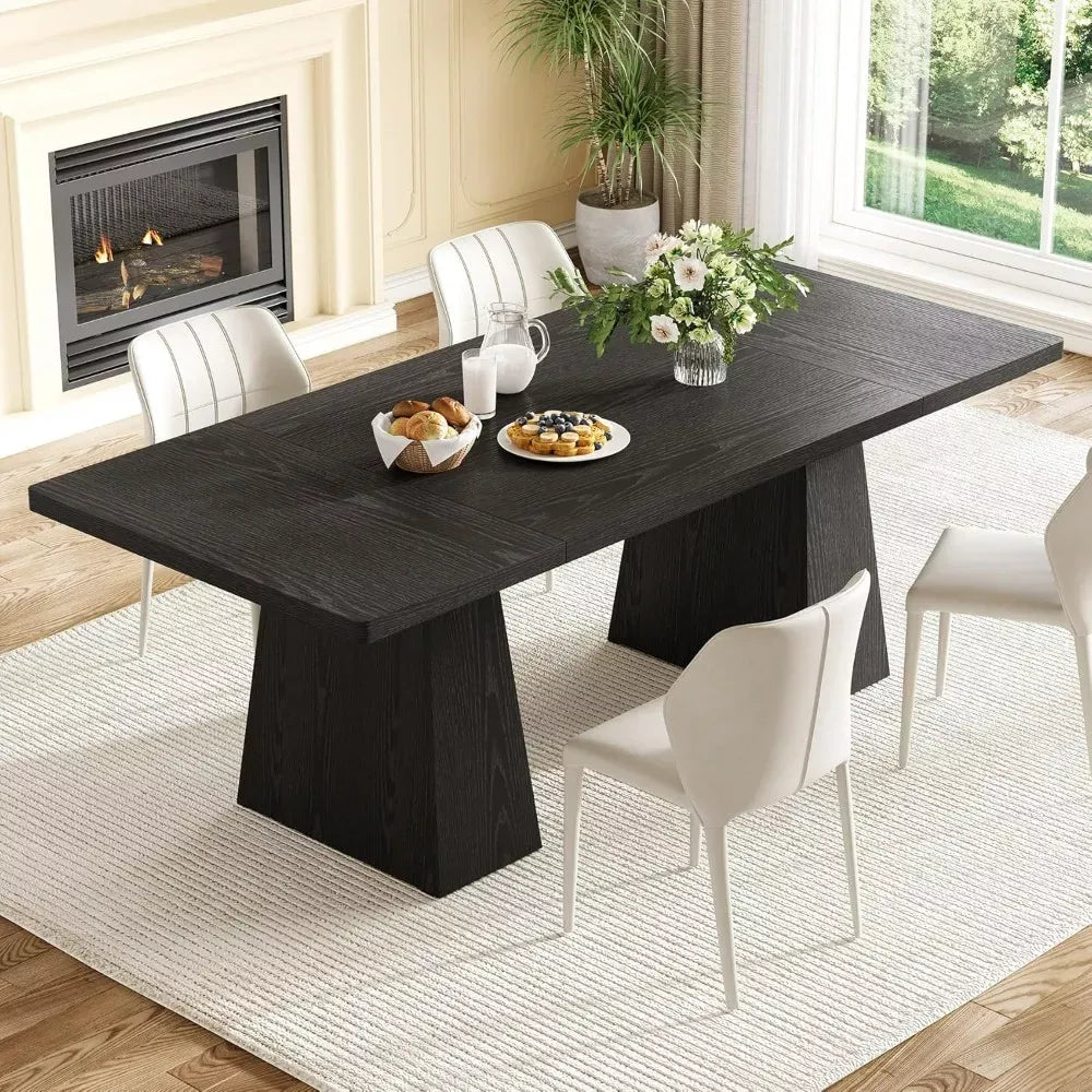 Modern Rectangular Dining Table for 6 – Wood Top with Heavy-Duty Metal Legs - DSARD