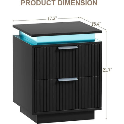 Modern Black LED Premium Nightstands with Drawers