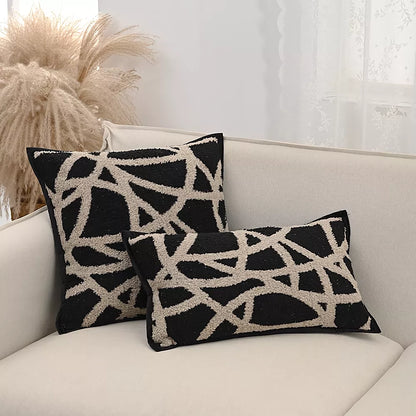 Lux Tufted Velvet Throw Pillow Cover – Black Jacquard 18×18 / 12×12 Inch