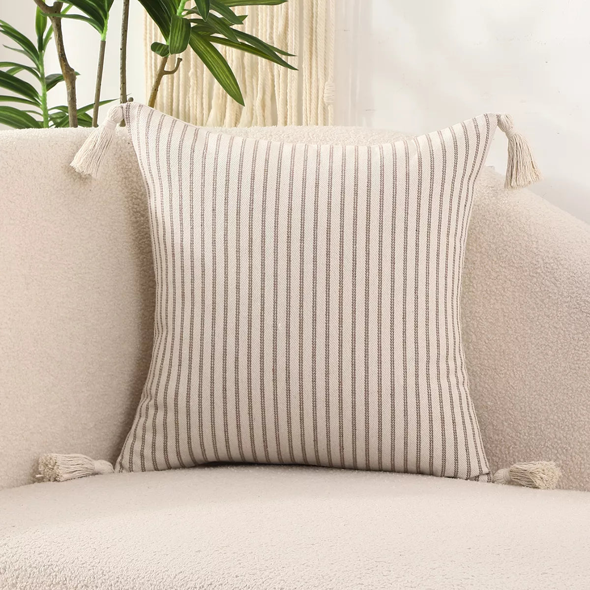 Striped Linen Throw Pillow Cover with Tassels – Chic Home Accent