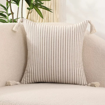 Striped Linen Throw Pillow Cover with Tassels – Chic Home Accent
