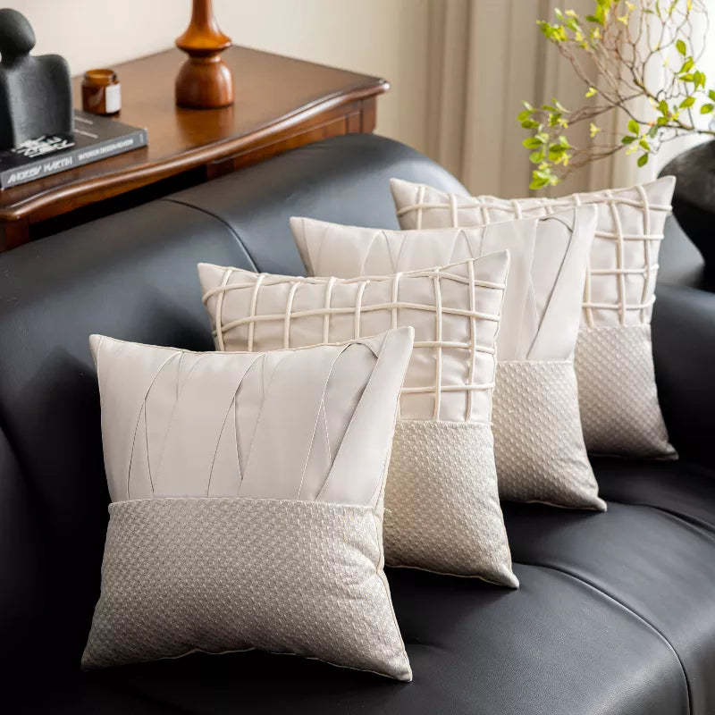 Luxury White Leather Plaid Throw Pillow Cover
